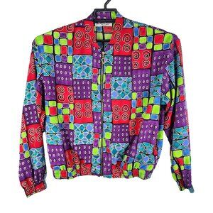 Womens Vintage 90s Kensington Square Vintage Multicolor Patchwork Jacket Size XL